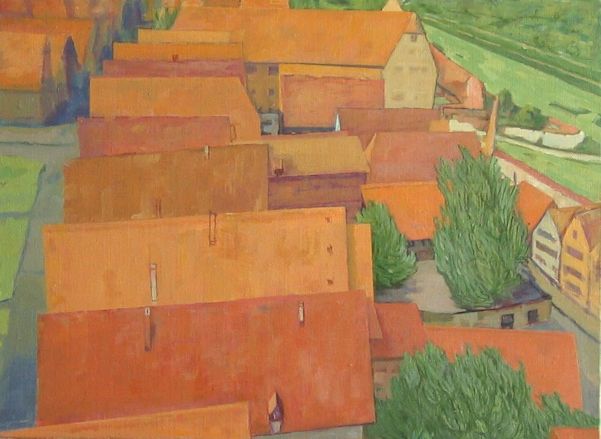 ディンケルスビュールの赤い屋根・油彩