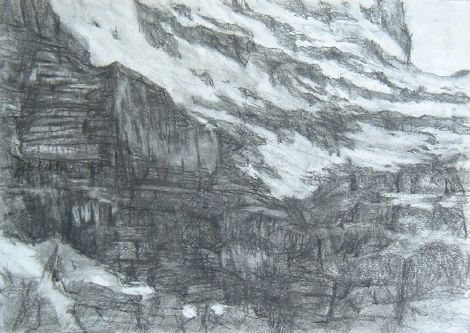 スイスアルプス、ユングフラウの岩壁（水彩）